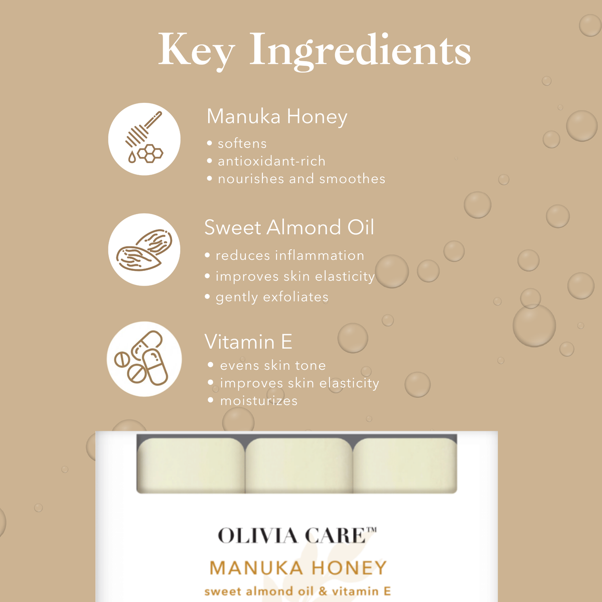 Manuka Honey + Sweet Almond Oil & Vitamin E Bar Soap - Set of 3