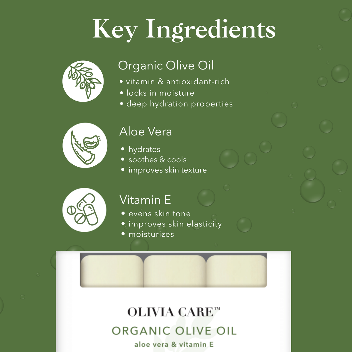 Organic Olive Oil + Aloe Vera & Vitamin E Bar Soap - Set of 3