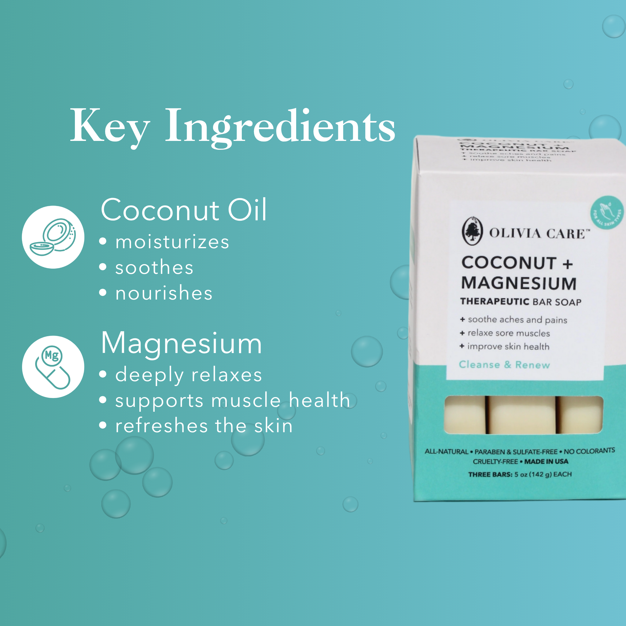 Coconut + Magnesium Therapeutic Bar Soap - Set of 3