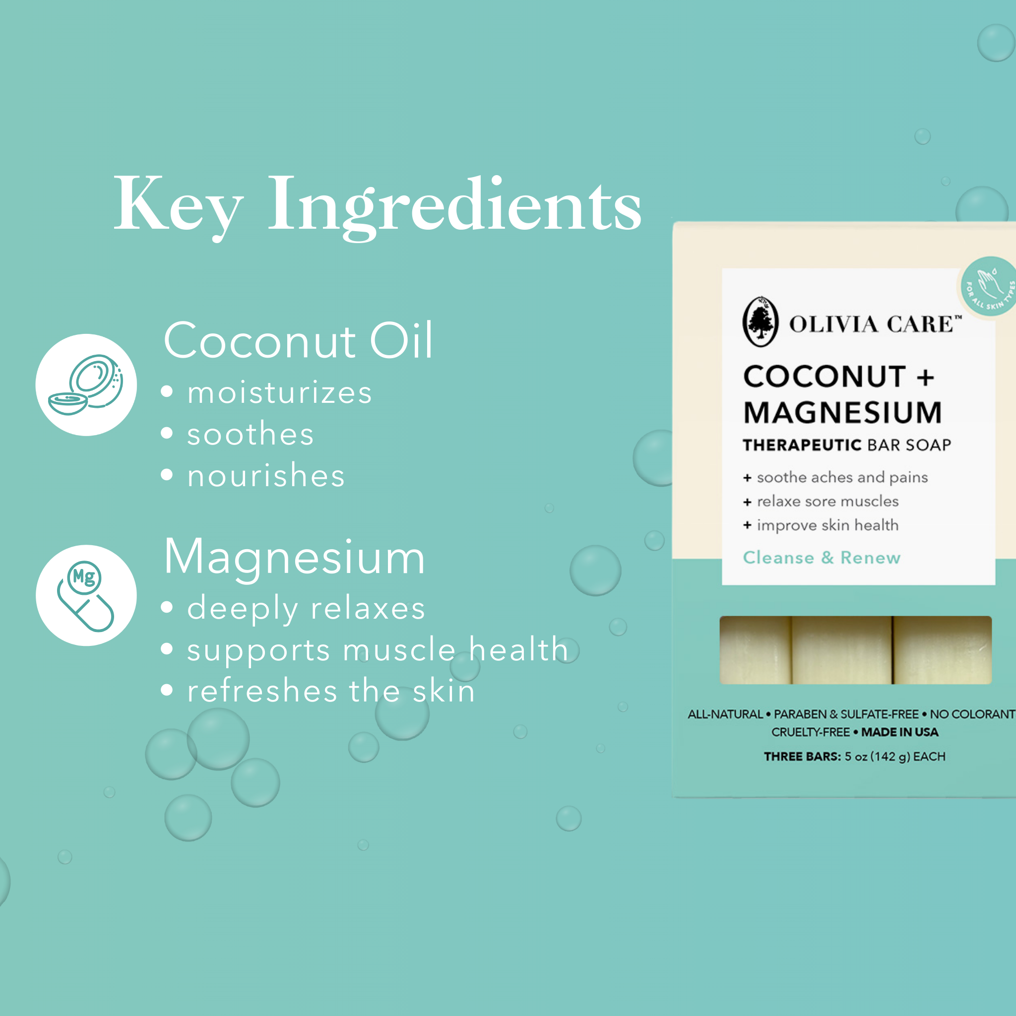 Coconut + Magnesium Therapeutic Bar Soap - Set of 3