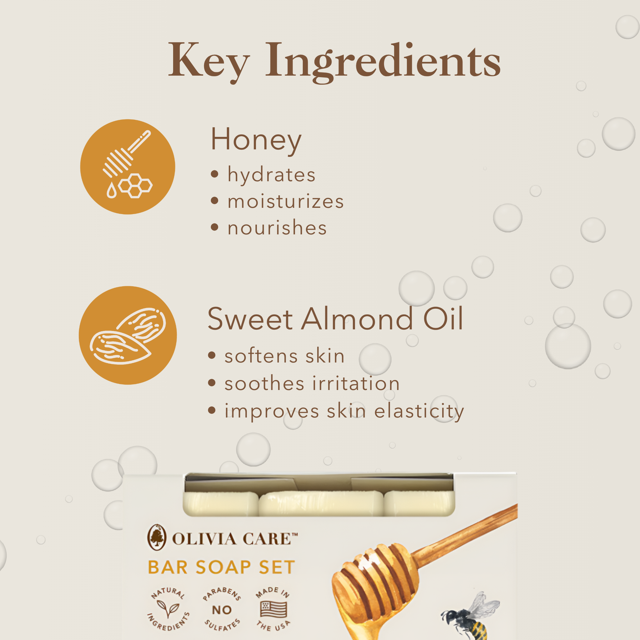 Almond & Honey Bar Soap - Set of 3