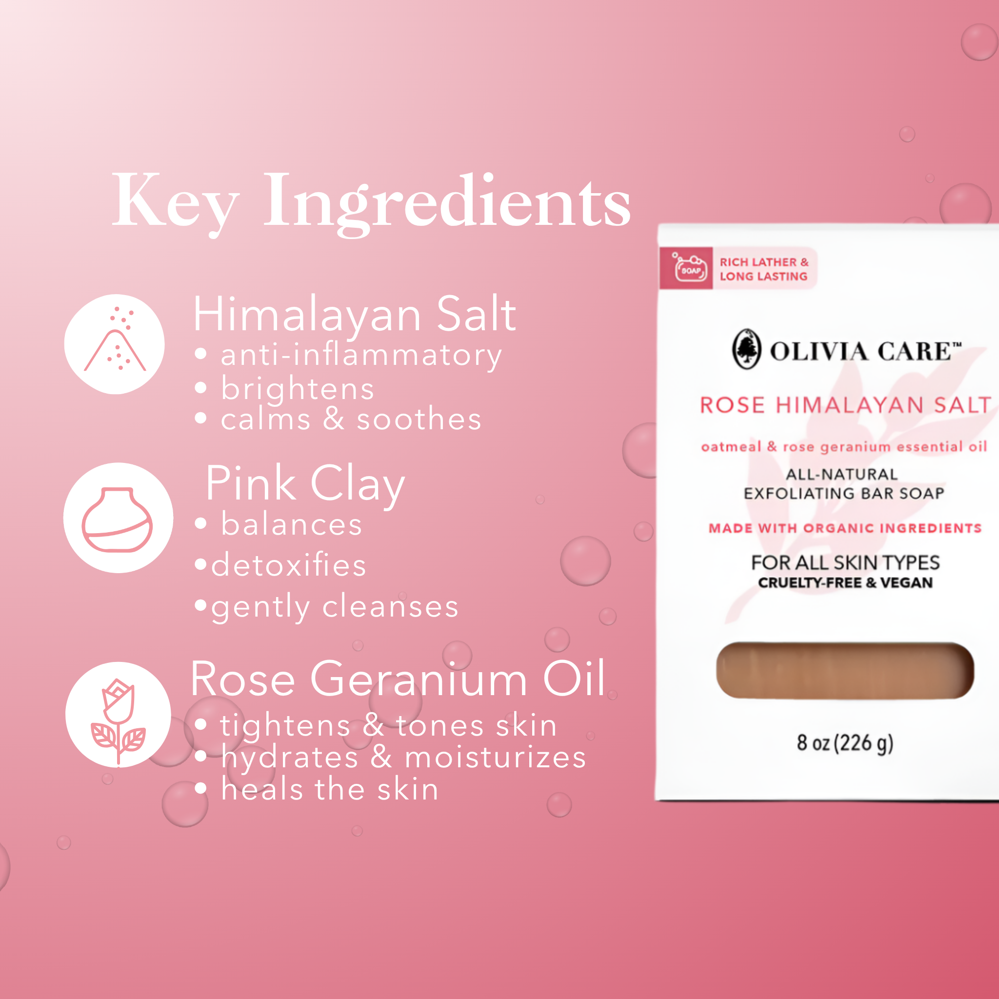 Rose Himalayan Salt Exfoliating Bar Savon Soap