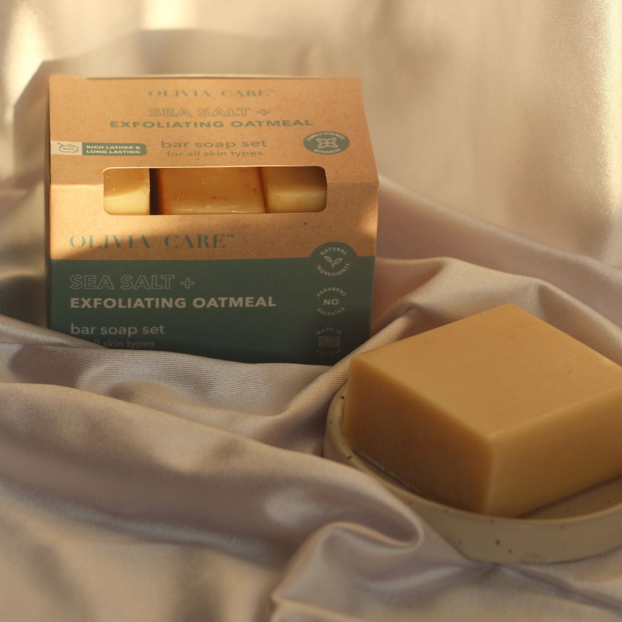 Sea Salt + Exfoliating Oatmeal Bar Soap - Set of 3